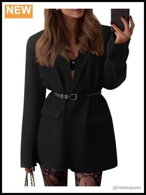 Oversized Blazers for Women Business Casual Notched Lapel One Button Suit Jacket